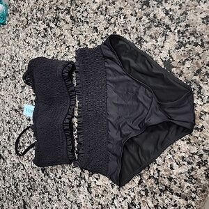 Yonique Women's Bandeau Bikini Set Two Piece Smocked Swimsuit